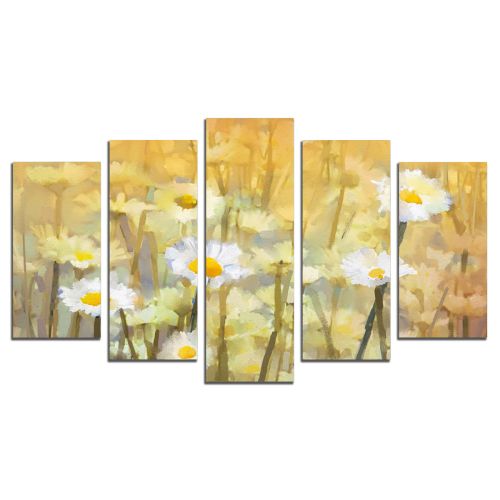 0881 Wall art decoration (set of 5 pieces) Daisy flowers field