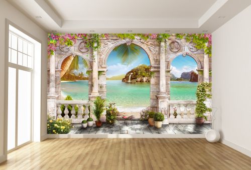 T9169 Wallpaper Arch with a sea view