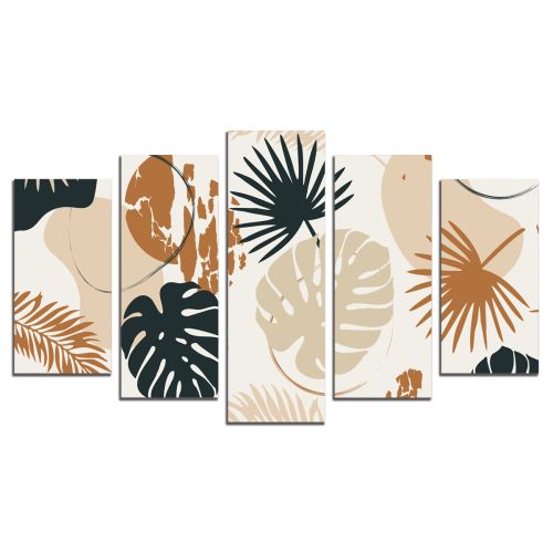 0891 Wall art decoration (set of 5 pieces) Tropical leaves