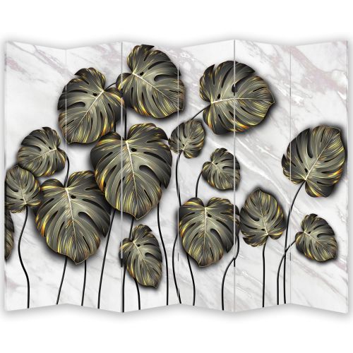 P0894 Decorative Screen Room divider Tropical leaves  in black and gold (3,4,5 or 6 panels)