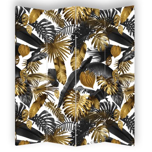 P0895 Decorative Screen Room divider Tropical leaves  in black and gold (3,4,5 or 6 panels)