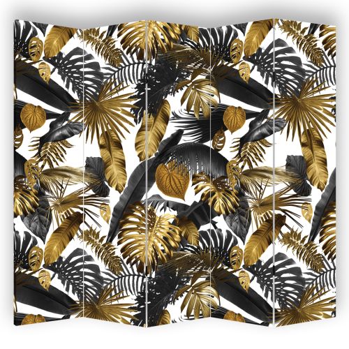 P0895 Decorative Screen Room divider Tropical leaves  in black and gold (3,4,5 or 6 panels)