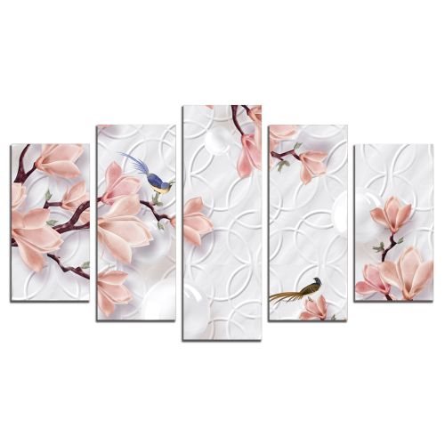 9189  Wall art decoration (set of 5 pieces) Flowers and birds