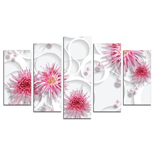 9190  Wall art decoration (set of 5 pieces) Flowers and pearls