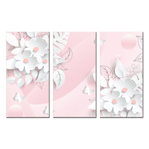 9194 Wall art decoration (set of 3 pieces) 3D flowers