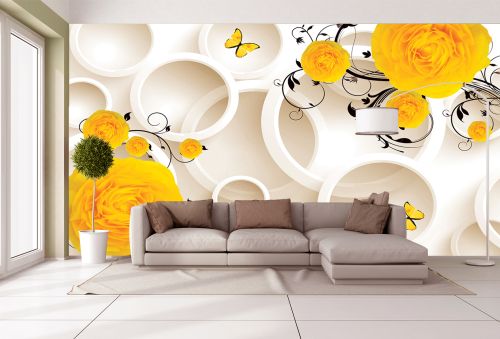 T9198 Wallpaper 3D Yellow flowers