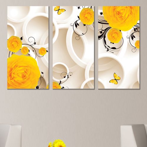 9198 Wall art decoration (set of 3 pieces) 3D Yellow flowers