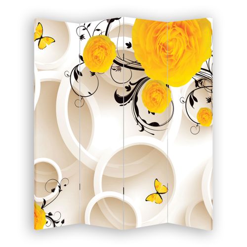 P9198 Decorative Screen Room divider 3D Yellow Flowers  (3, 4, 5 or 6 panels)