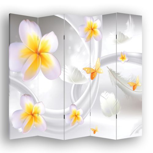 P9199 Decorative Screen Room divider 3D Abstraction with flowers and feathers  (3, 4, 5 or 6 panels)