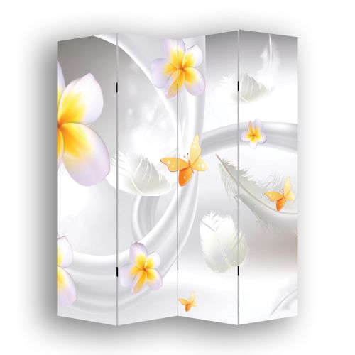 P9199 Decorative Screen Room divider 3D Abstraction with flowers and feathers  (3, 4, 5 or 6 panels)