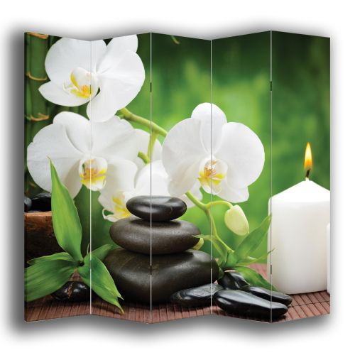 P0146 Decorative Screen Room divider White orchids on green background (3,4,5 or 6 panels)