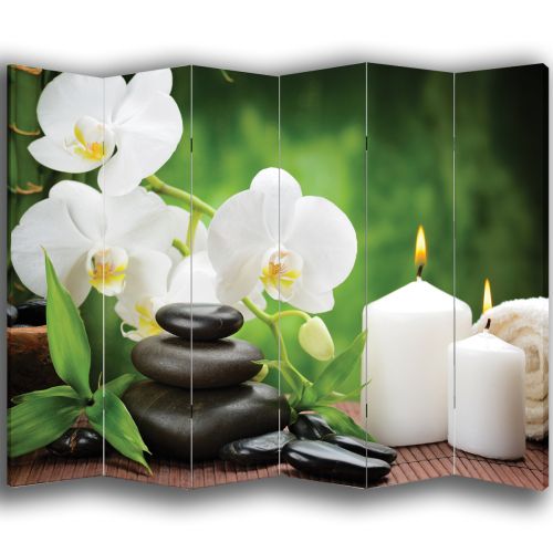 P0146 Decorative Screen Room divider White orchids on green background (3,4,5 or 6 panels)