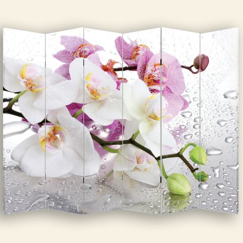 P0326 Decorative Screen Room divider White and purple orchids (3,4,5 or 6 panels)