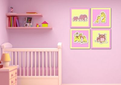 Litle girl wall art decoration boy with animals