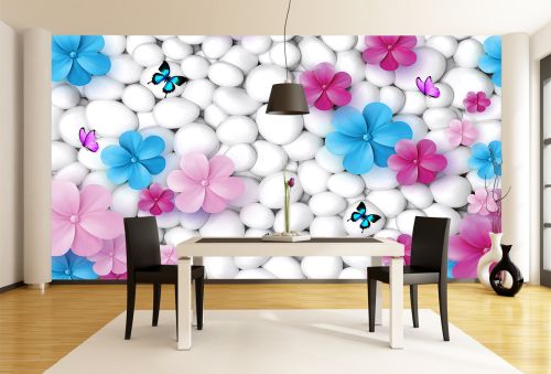 T9202 Wallpaper 3D Stones and flowers