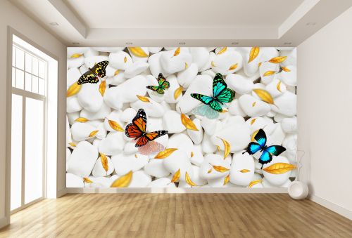 T9203 Wallpaper 3D Stones and butterflies