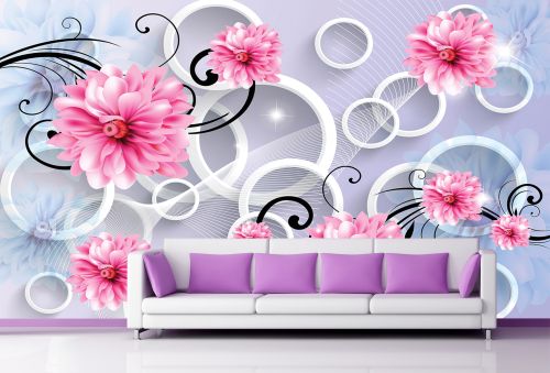 T9204 Wallpaper 3D Abstraction with flowers and circles