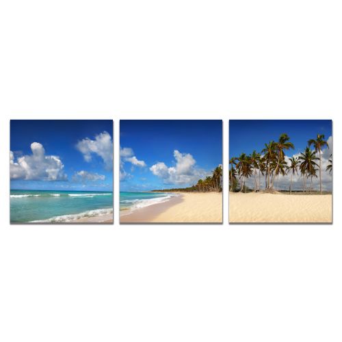 0903 Wall art decoration (set of 3 pieces)  Beach with palm trees