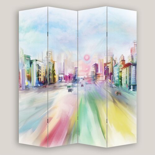 P0410 Decorative Screen Room divider Colorful city (3,4,5 or 6 panels)