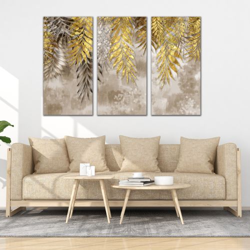 0953 Wall art decoration (set of 3 pieces) Golden leaves