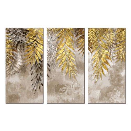 0953 Wall art decoration (set of 3 pieces) Golden leaves