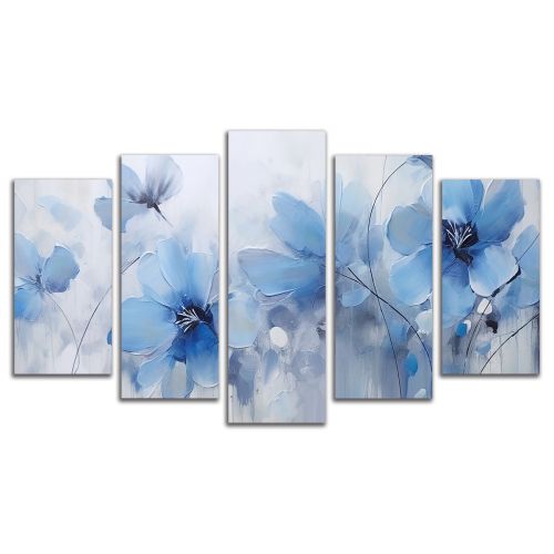 0966 Wall art decoration (set of 5 pieces) Blue flowers