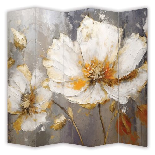 P0935 Decorative Screen Room divider Flowers - white and gold (3,4,5 or 6 panels)