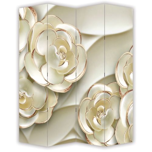 P9162 Decorative Screen Room divider 3D Flowers - gold (3, 4, 5 or 6 panels)