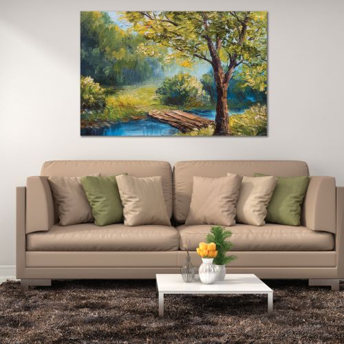 0982 Wall art decoration Forest landscape with bridge and river