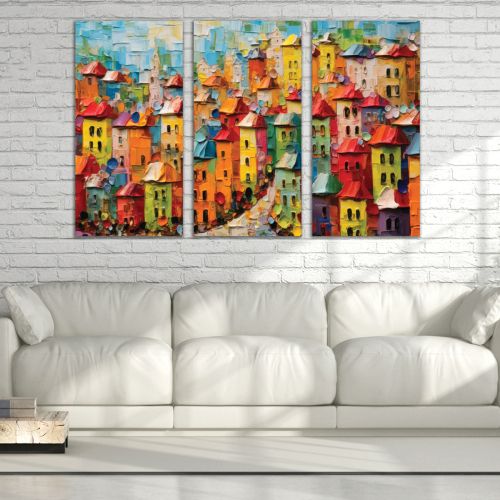 0983 Wall art decoration (set of 3 pieces) Colorful houses