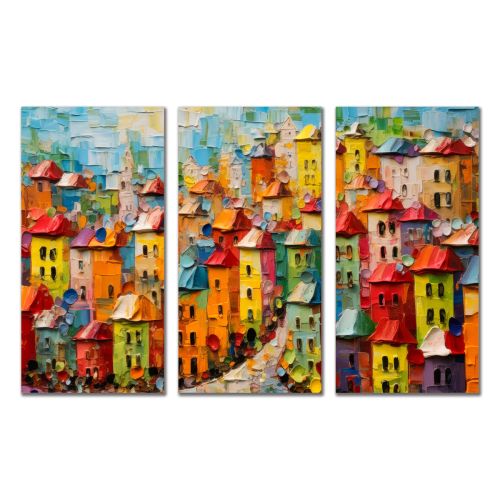 0983 Wall art decoration (set of 3 pieces) Colorful houses