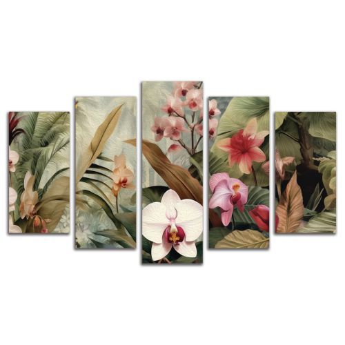 9233  Wall art decoration (set of 5 pieces) Tropical orchids