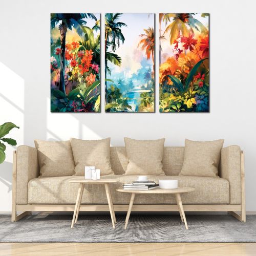 92358 Wall art decoration (set of 3 pieces) Tropical landscape