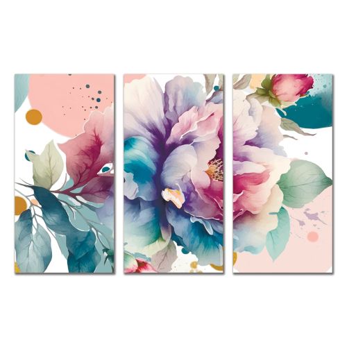 0986 Wall art decoration (set of 3 pieces) Roses in pastel colors