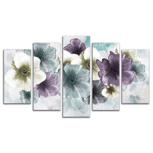 0990  Wall art decoration (set of 5 pieces) Abstraction with flowers and feathers