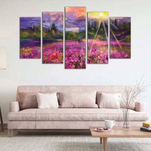 0991 Wall art decoration (set of 5 pieces) Colorful mountain landscape