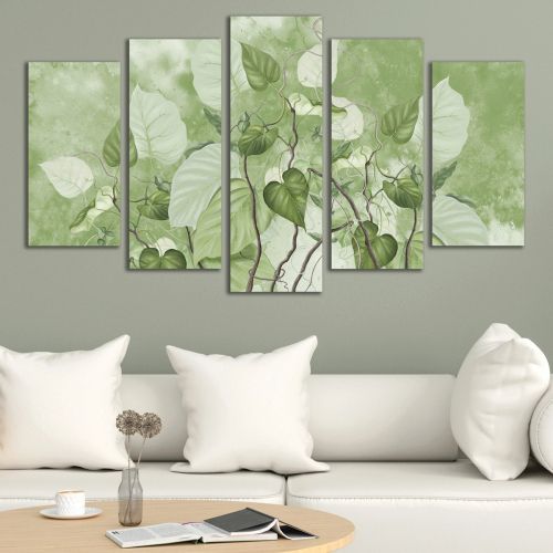 0993  Wall art decoration (set of 5 pieces) Green leaves