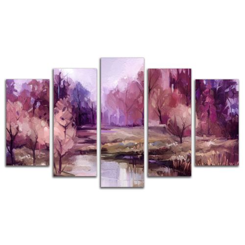 0994 Wall art decoration (set of 5 pieces) Forest landscape