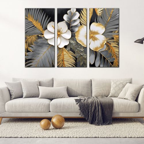 0999 Wall art decoration (set of 3 pieces) Abstract white flowers