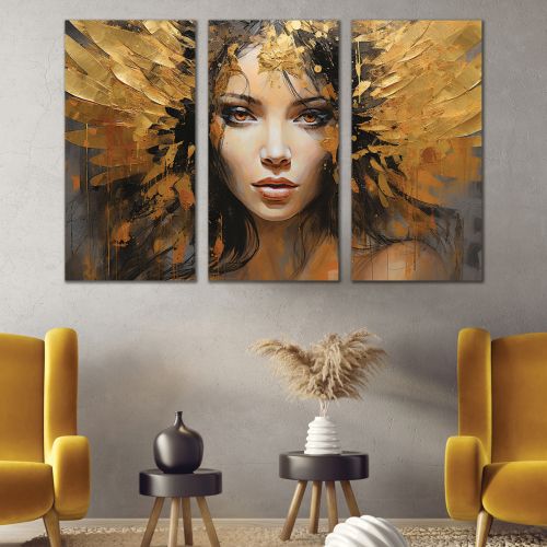 1002 Wall art decoration (set of 3 pieces) Abstraction in gold and grey