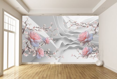 T0997 3D Wallpaper Abstraction with roses