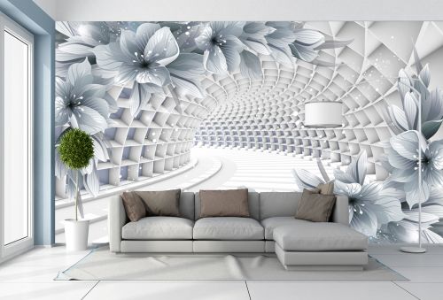 T9260 Wallpaper 3D Tunnel with flowers