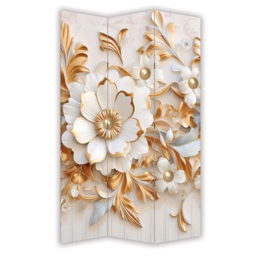 P0995 Decorative Screen Room divider 3D Golden Flowers and butterflies (3, 4, 5 or 6 panels)