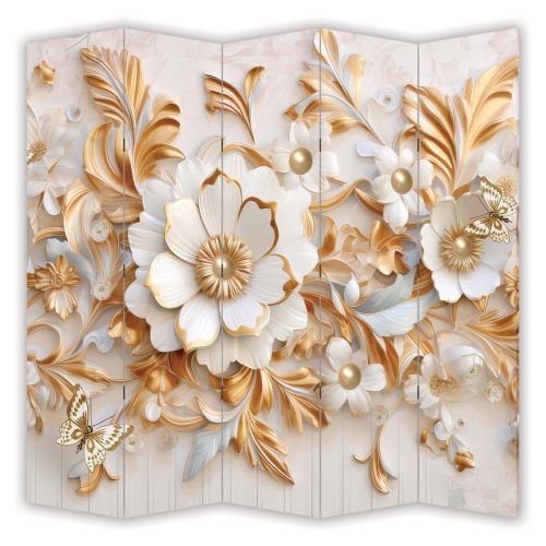 P0995 Decorative Screen Room divider 3D Golden Flowers and butterflies (3, 4, 5 or 6 panels)