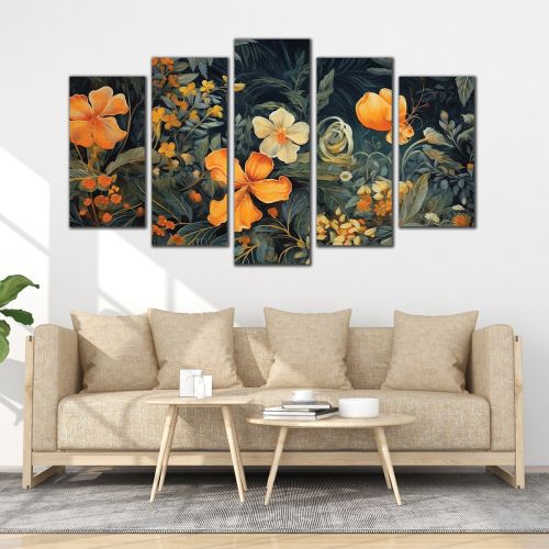 1007  Wall art decoration (set of 5 pieces) Abstraction with flowers andleaves