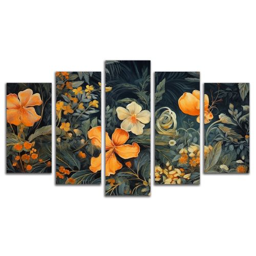 1007  Wall art decoration (set of 5 pieces) Abstraction with flowers andleaves