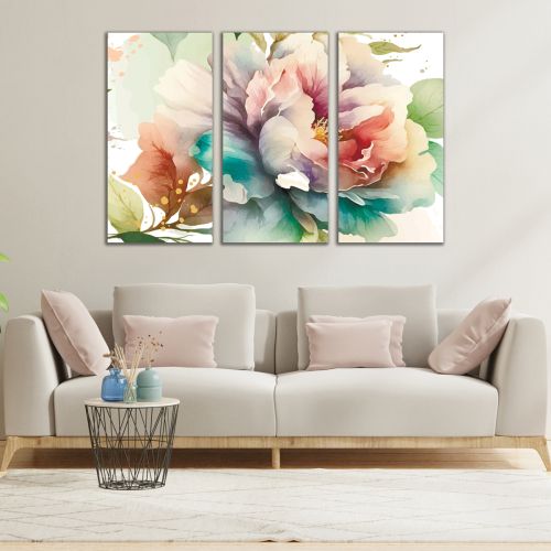 1011 Wall art decoration (set of 3 pieces) Roses in pastel colors