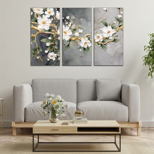 1018 Wall art decoration (set of 3 pieces) Abstraction with flowers