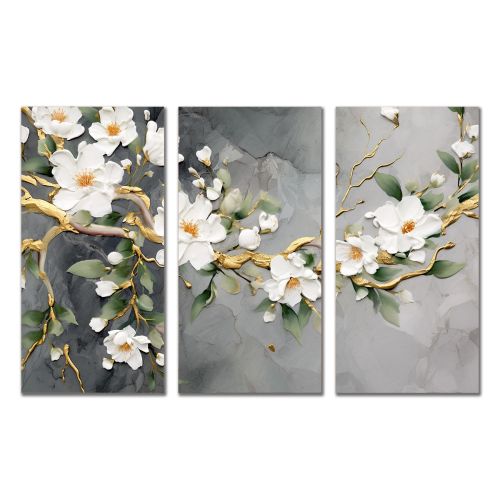 1018 Wall art decoration (set of 3 pieces) Abstraction with flowers