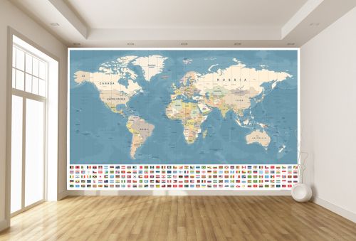 T9273 Wallpaper World map with countries and flags